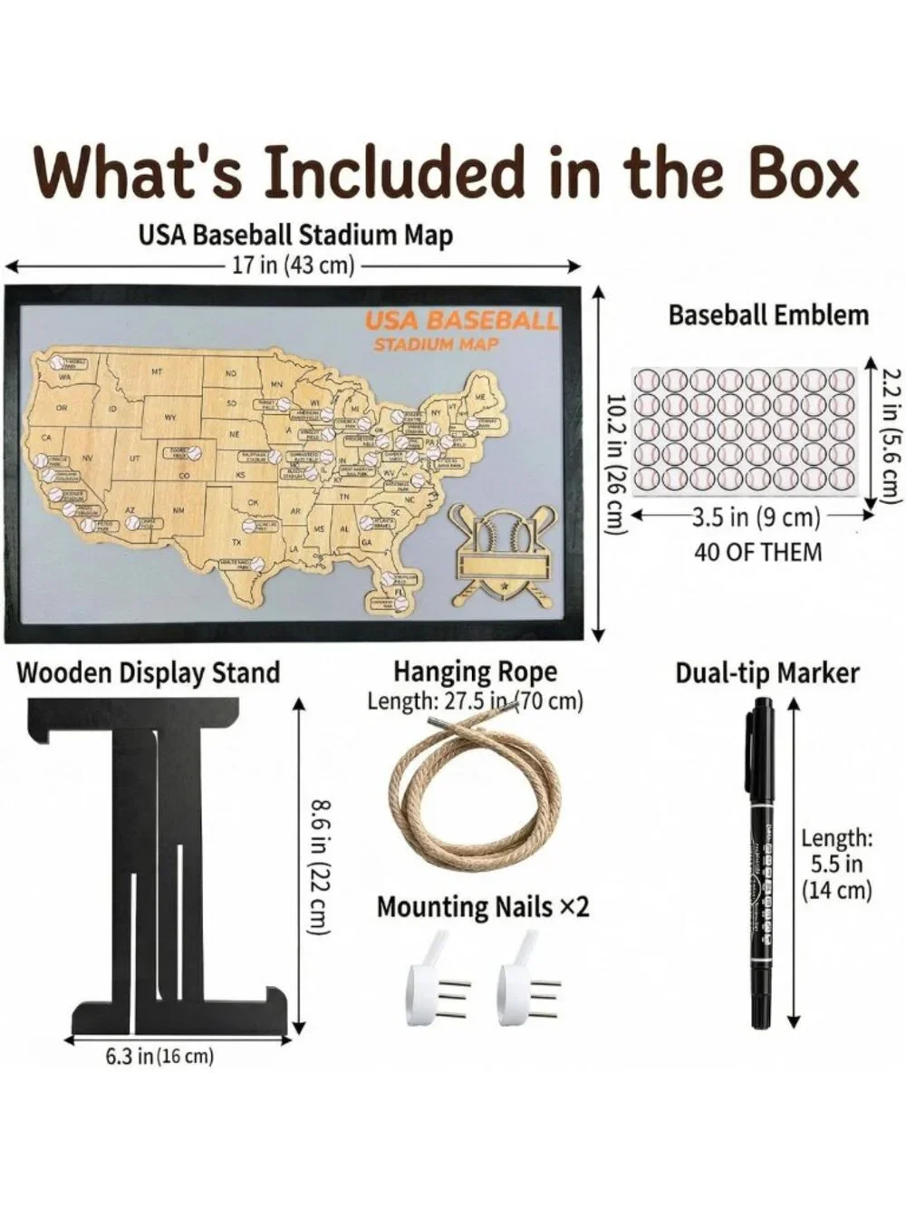 Baseball Stadium Map Tracker | MLB Ballparks Visited Checklist Poster Decor